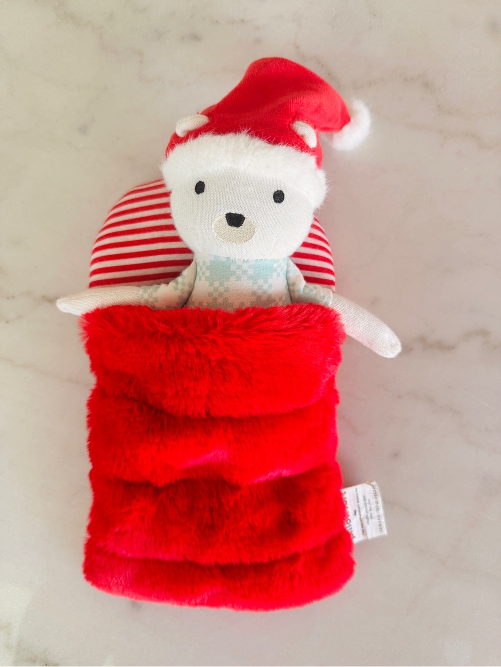 Pillowfort Red Plush Polar Bear in Festive Sleeping Bag